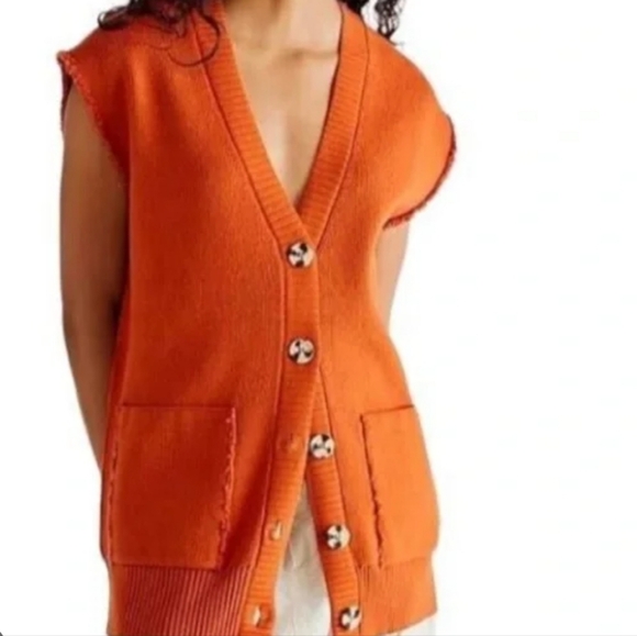 Free People Oakleigh Oversized Knit Vest In Myrrh Orange Size M - Picture 3 of 13